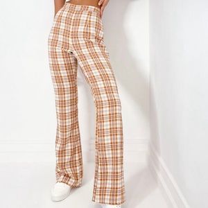 Missguided check flared trouser orange